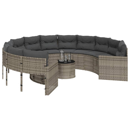 Divano da Giardino Tavolo e Cuscini Circolare Grigio Polyrattan | homemem39