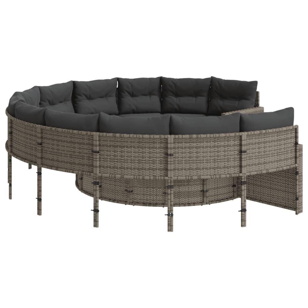 Divano da Giardino Tavolo e Cuscini Circolare Grigio Polyrattan | homemem39