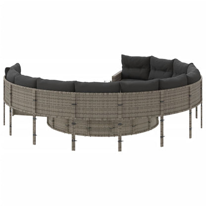 Divano da Giardino Tavolo e Cuscini Circolare Grigio Polyrattan | homemem39