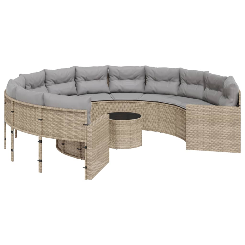 Divano Giardino con Tavolo e Cuscini Circolare Beige Polyrattan | homemem39