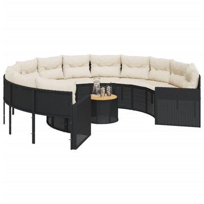 Divano Giardino con Tavolo e Cuscini Circolare Nero Polyrattan | homemem39