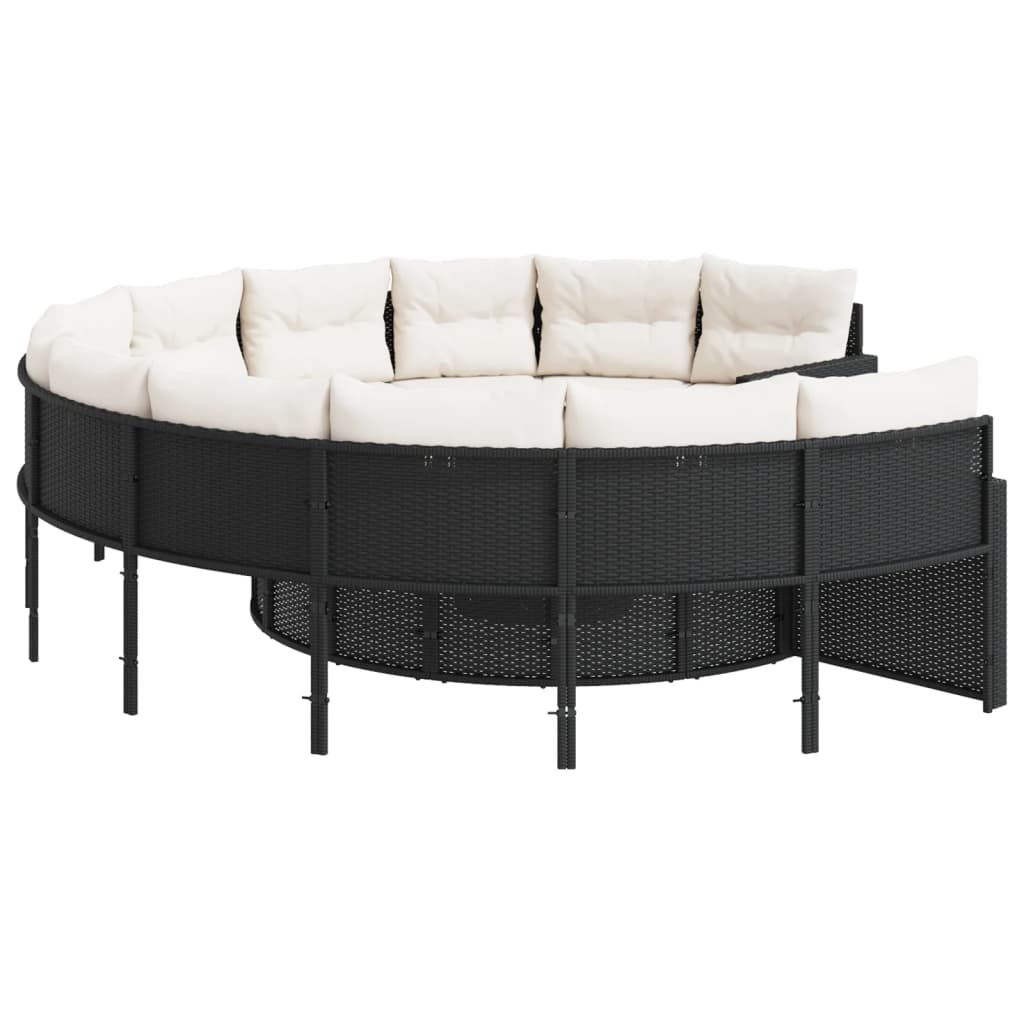 Divano Giardino con Tavolo e Cuscini Circolare Nero Polyrattan | homemem39