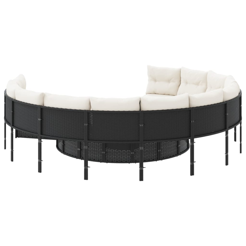 Divano da Giardino con Cuscini Circolare Nero in Polyrattan | homemem39