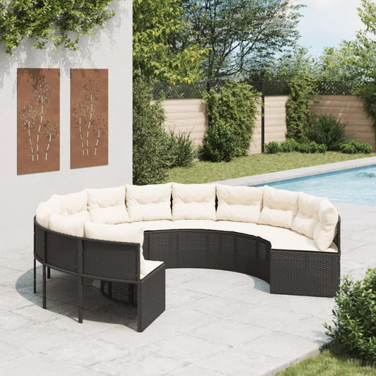 Divano da Giardino con Cuscini Circolare Nero in Polyrattan | homemem39
