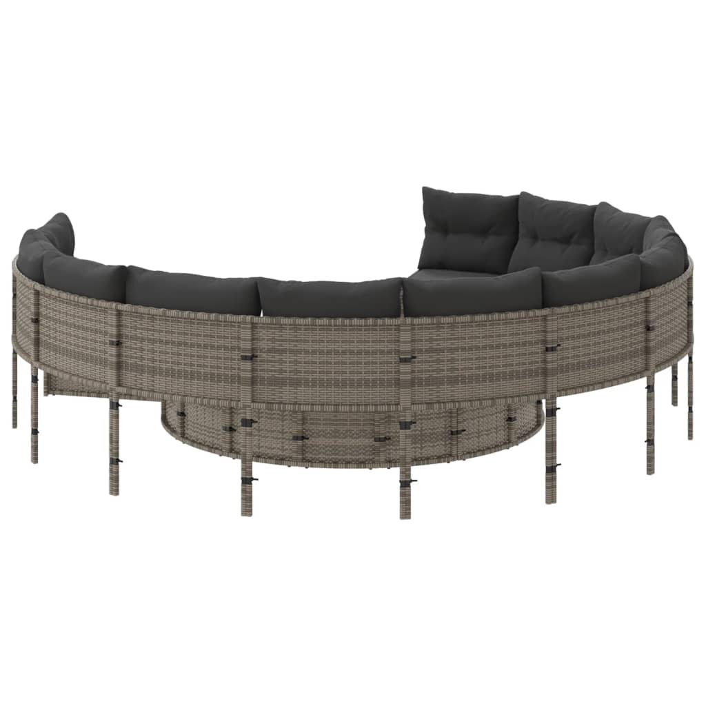 Divano da Giardino con Cuscini Circolare Grigio in Polyrattan | homemem39