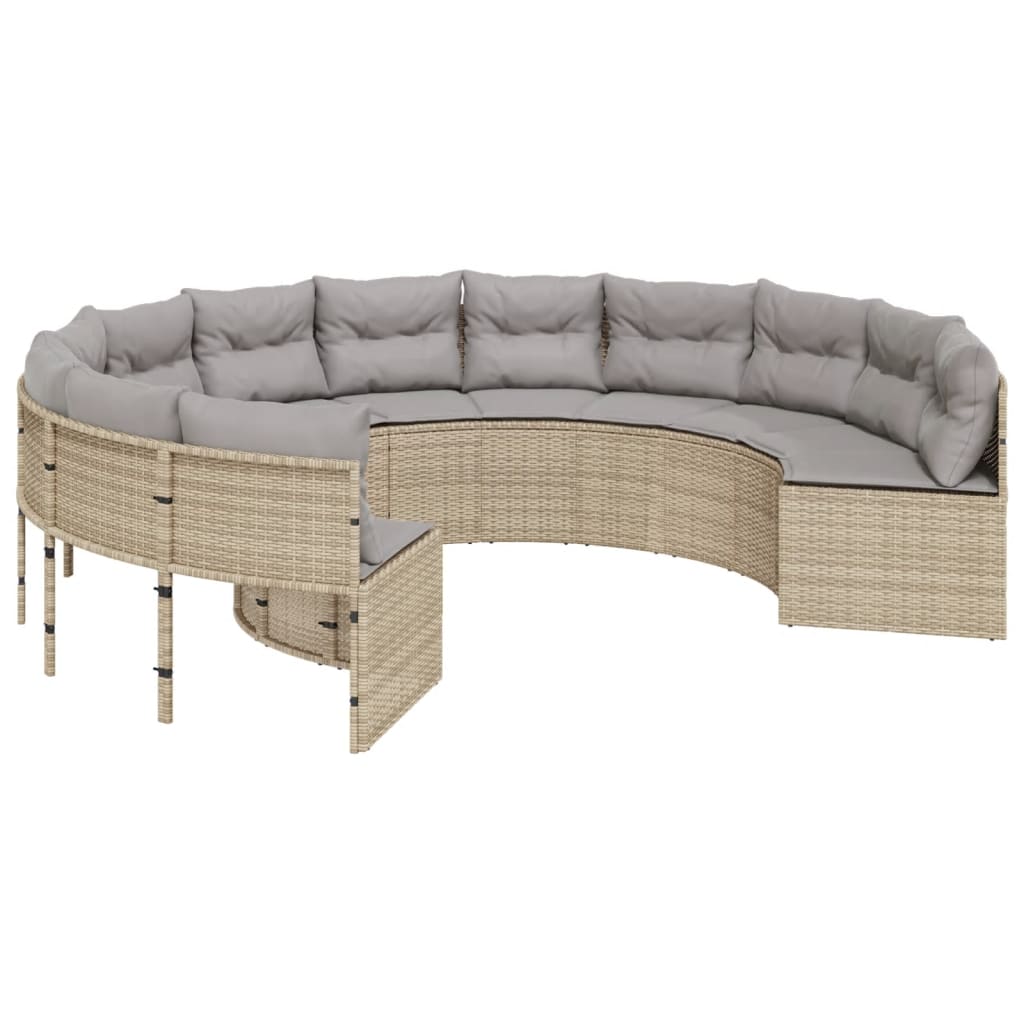 Divano da Giardino con Cuscini Circolare Beige in Polyrattan | homemem39