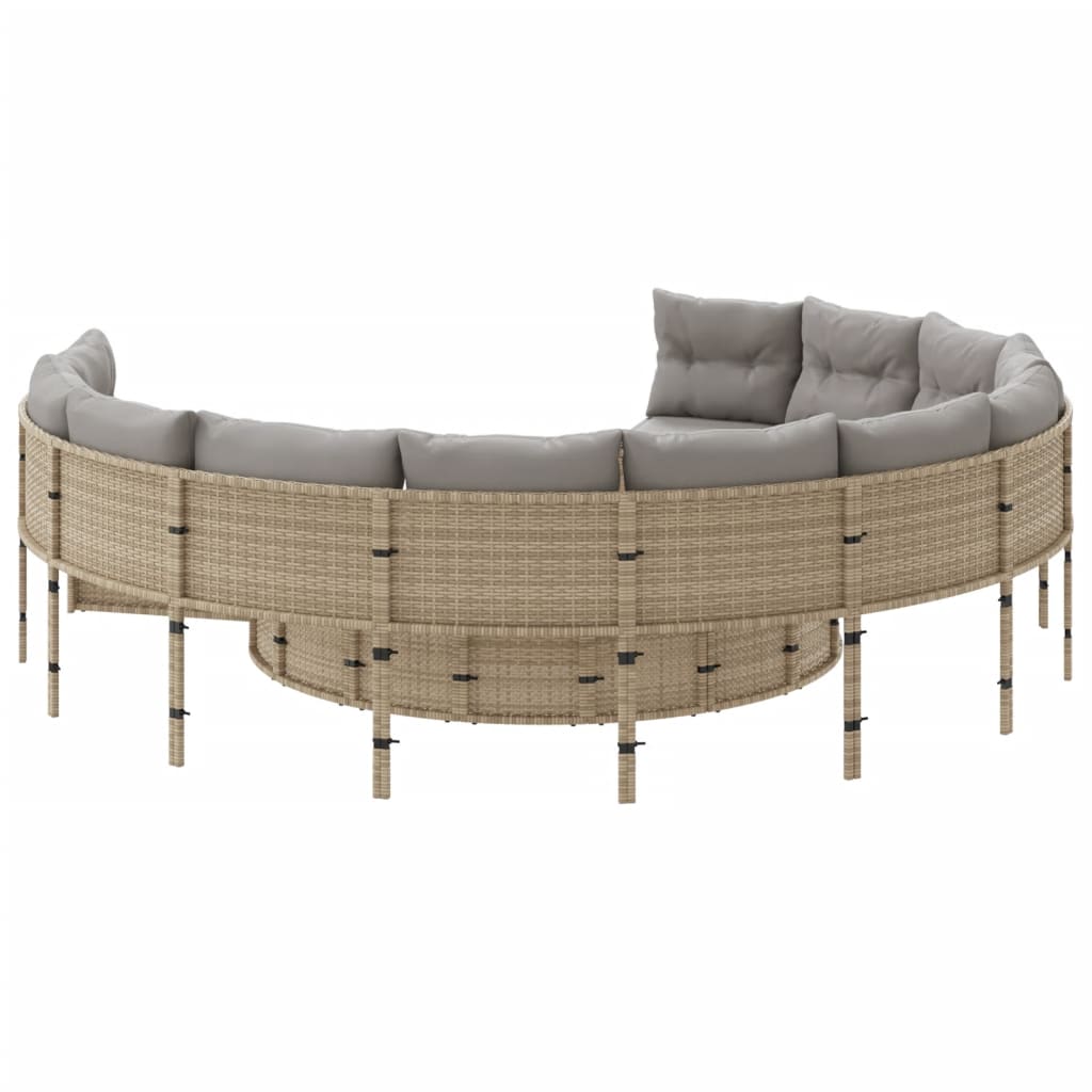Divano da Giardino con Cuscini Circolare Beige in Polyrattan | homemem39