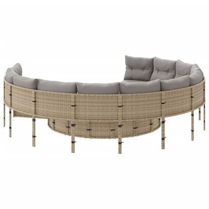 Divano da Giardino con Cuscini Circolare Beige in Polyrattan | homemem39