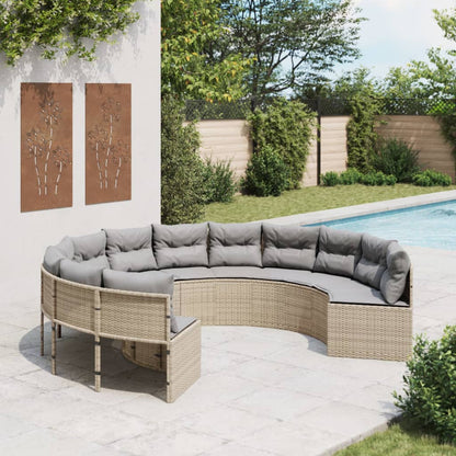 Divano da Giardino con Cuscini Circolare Beige in Polyrattan | homemem39