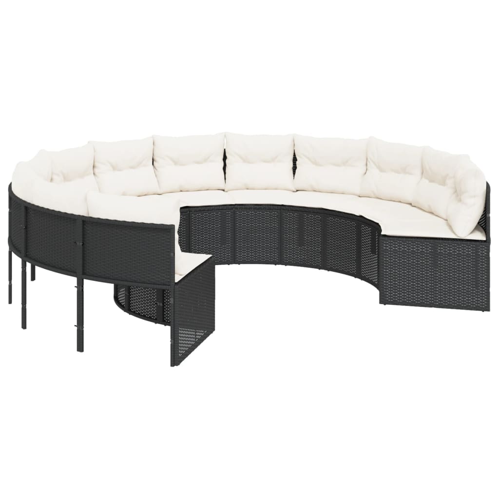 Divano Giardino con Tavolo e Cuscini Circolare Nero Polyrattan | homemem39