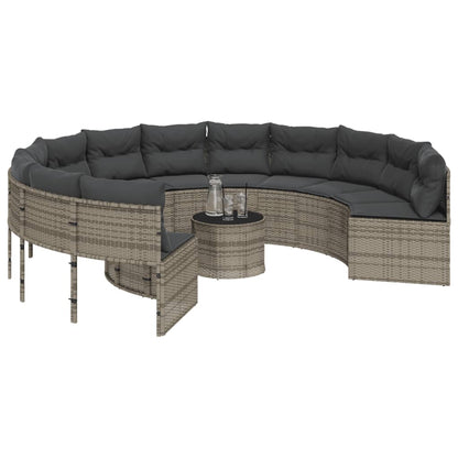 Divano da Giardino Tavolo e Cuscini Circolare Grigio Polyrattan | homemem39