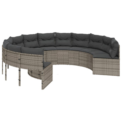 Divano da Giardino Tavolo e Cuscini Circolare Grigio Polyrattan | homemem39