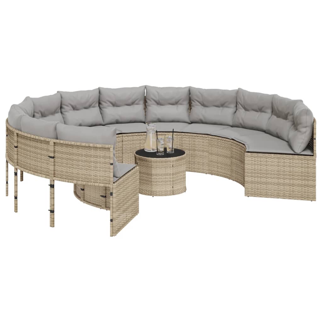 Divano Giardino con Tavolo e Cuscini Circolare Beige Polyrattan | homemem39