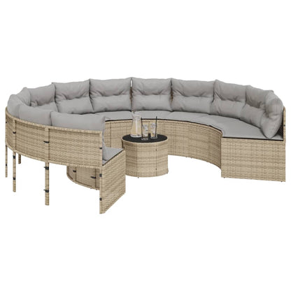 Divano Giardino con Tavolo e Cuscini Circolare Beige Polyrattan | homemem39