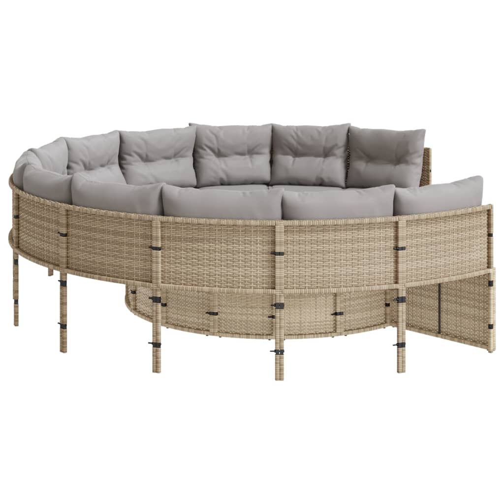 Divano Giardino con Tavolo e Cuscini Circolare Beige Polyrattan | homemem39