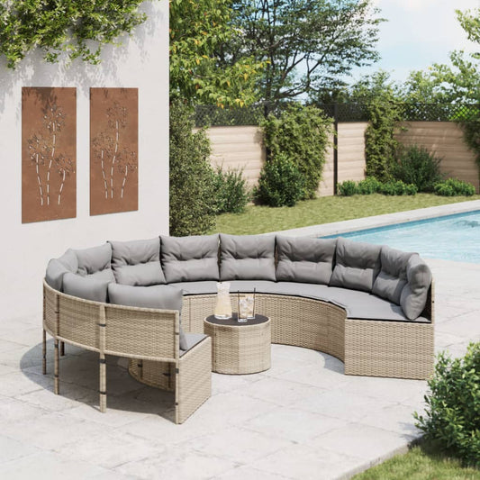 Divano Giardino con Tavolo e Cuscini Circolare Beige Polyrattan | homemem39
