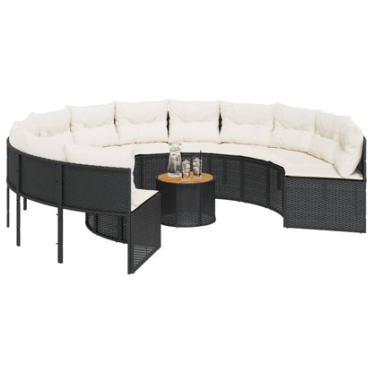 Divano Giardino con Tavolo e Cuscini Circolare Nero Polyrattan | homemem39