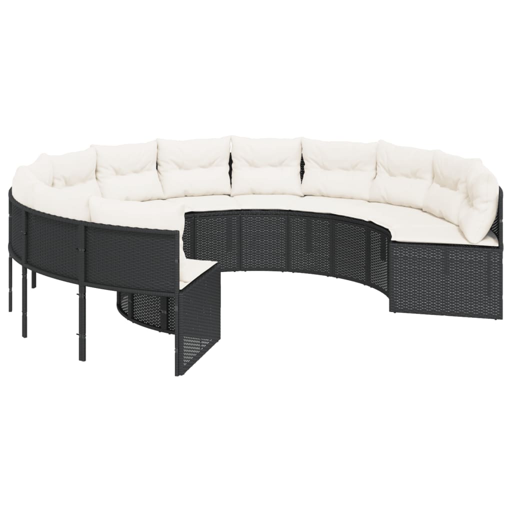 Divano Giardino con Tavolo e Cuscini Circolare Nero Polyrattan | homemem39