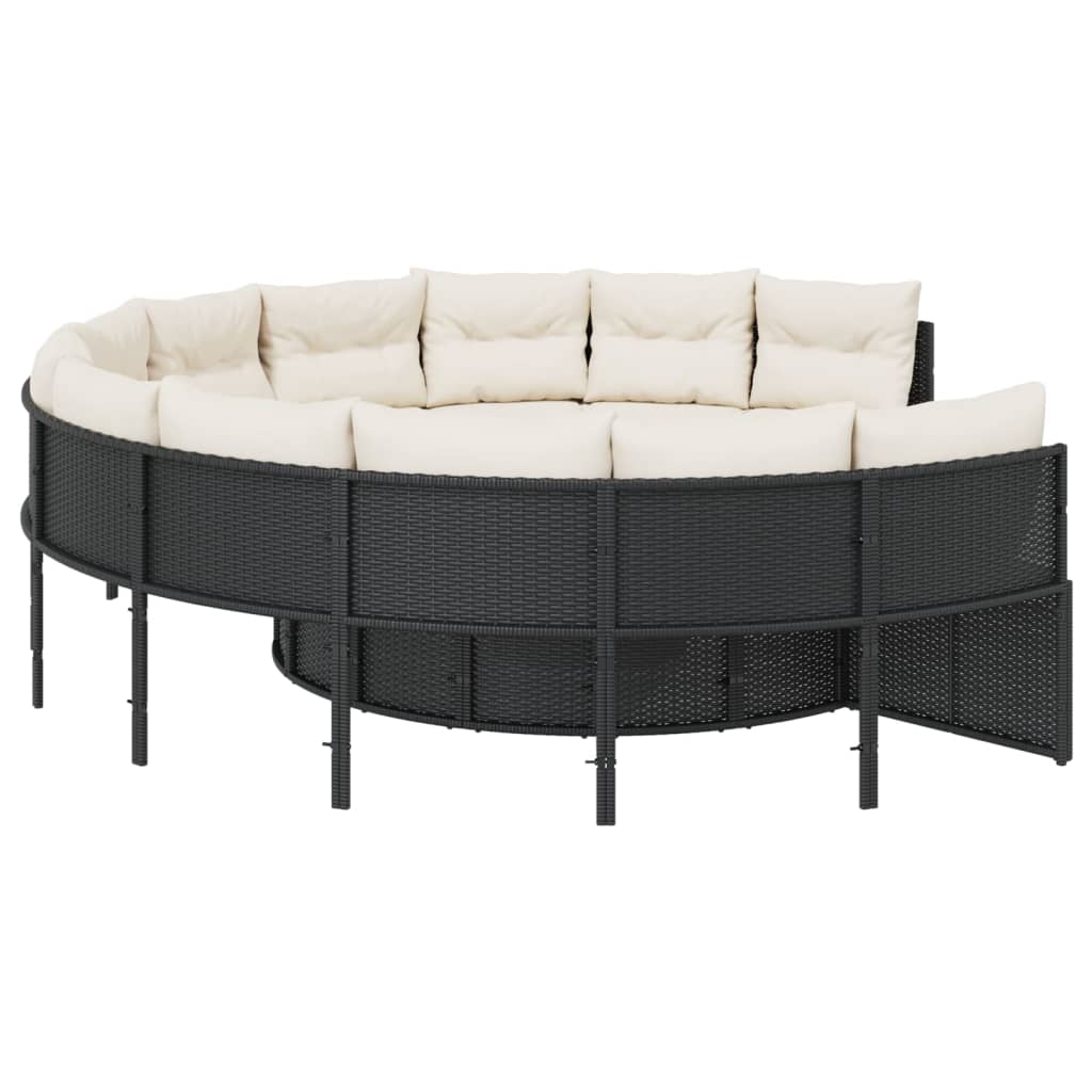 Divano Giardino con Tavolo e Cuscini Circolare Nero Polyrattan | homemem39