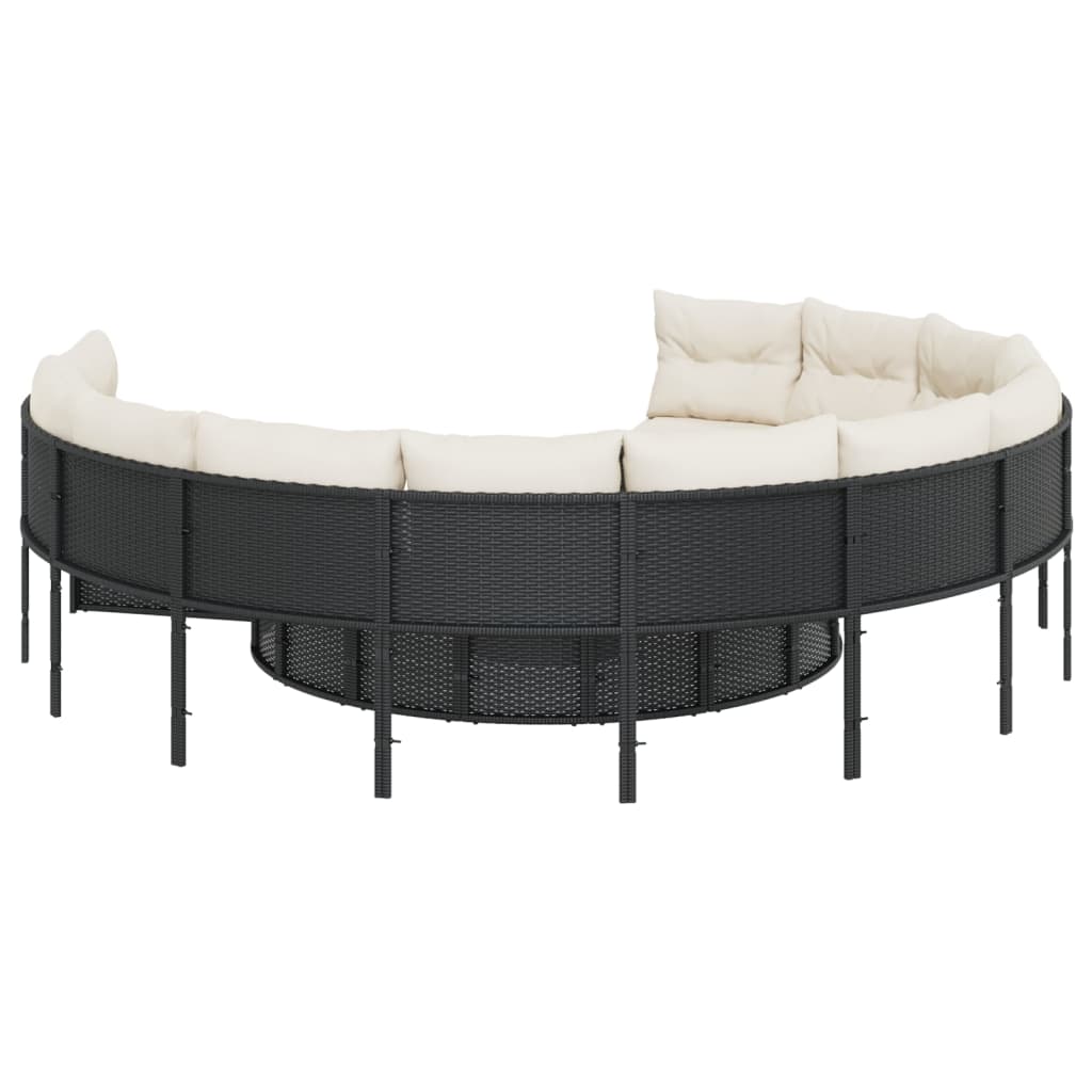 Divano Giardino con Tavolo e Cuscini Circolare Nero Polyrattan | homemem39