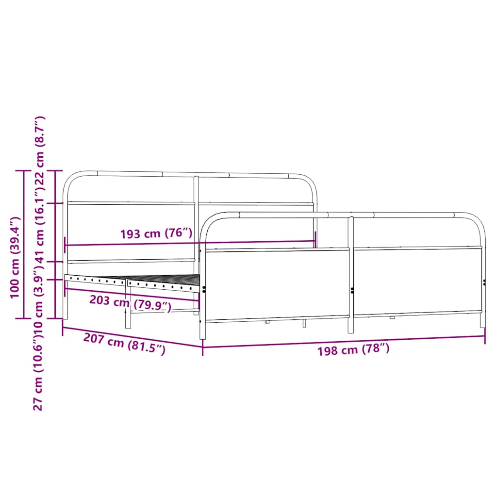 Giroletto senza Materaso in Metallo Rovere Fumo 193x203 cm | homemem39