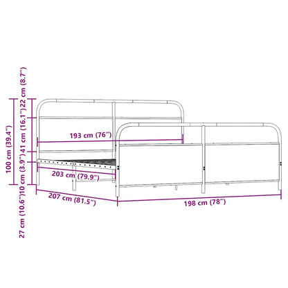 Giroletto senza Materaso in Metallo Rovere Fumo 193x203 cm | homemem39