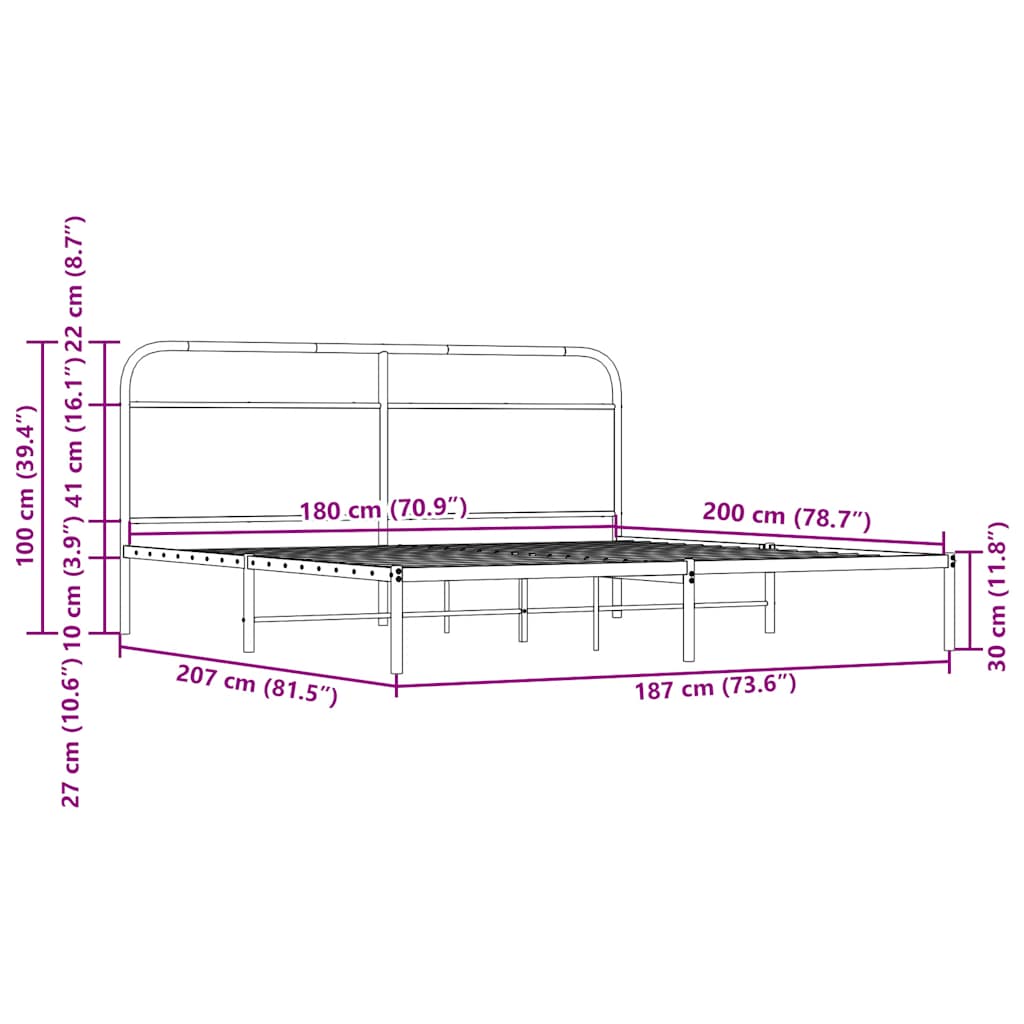 Giroletto senza Materaso in Metallo Rovere Marrone 180x200 cm