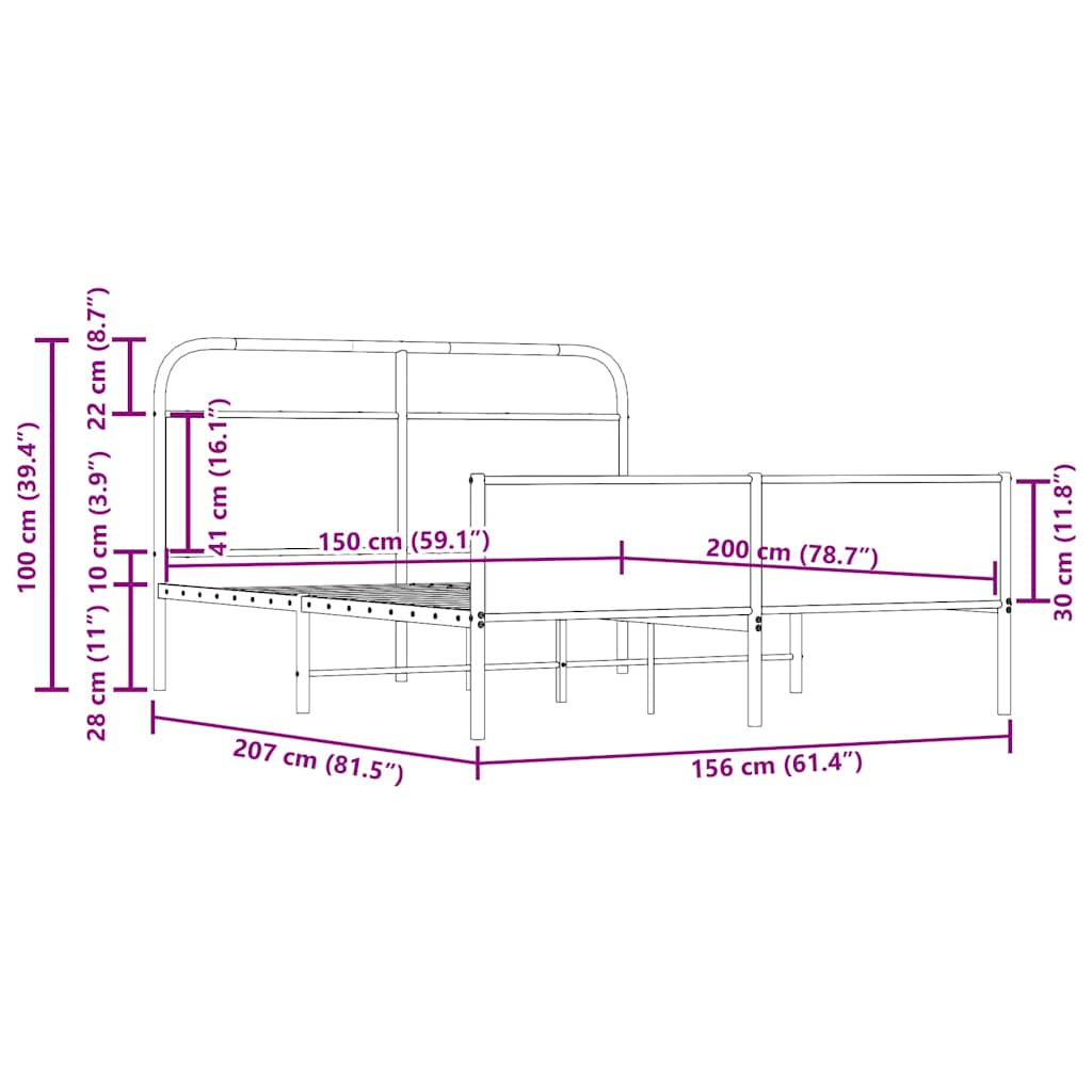 Giroletto senza Materaso in Metallo Rovere Fumo 150x200 cm | homemem39