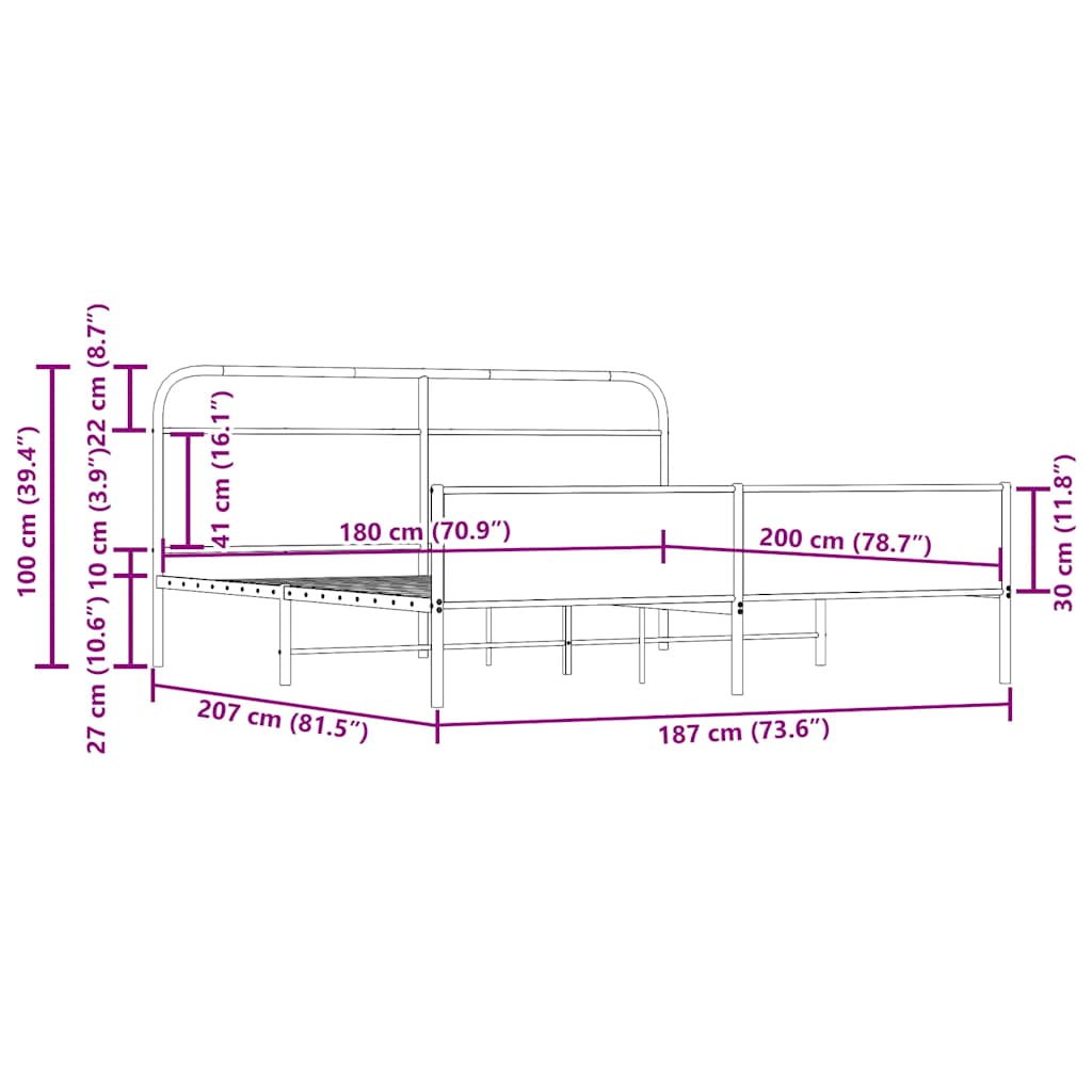 Giroletto senza Materaso in Metallo Rovere Fumo 180x200 cm | homemem39