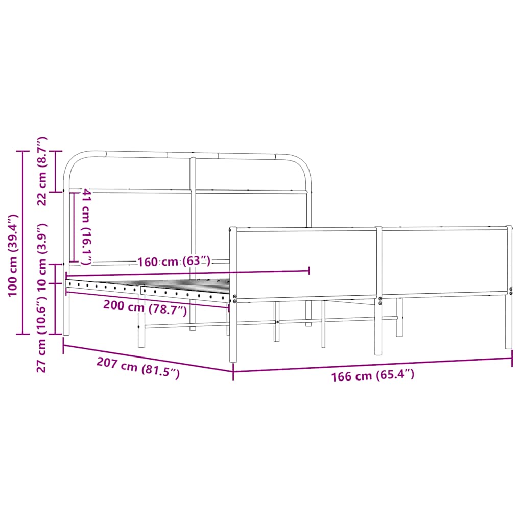 Giroletto senza Materaso in Metallo Rovere Sonoma 160x200 cm | homemem39