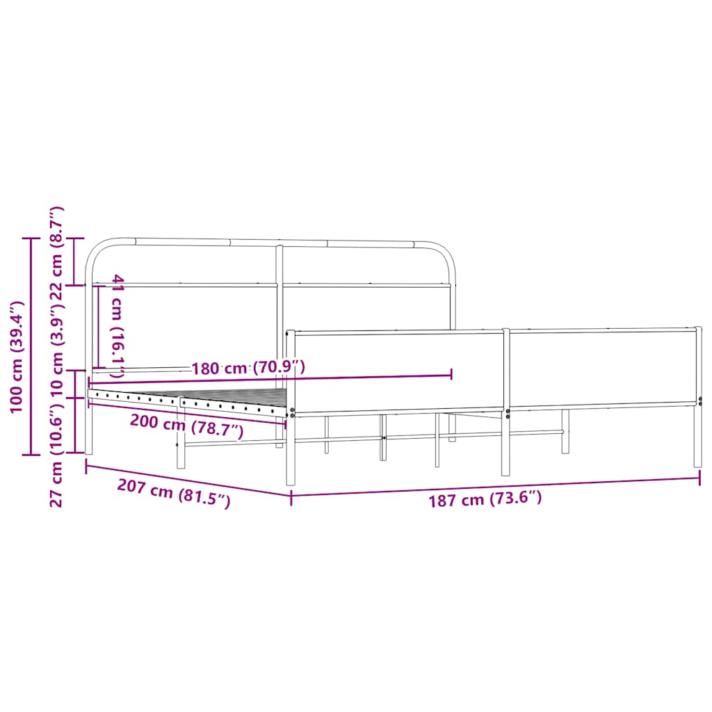 Giroletto senza Materaso in Metallo Rovere Sonoma 180x200 cm | homemem39