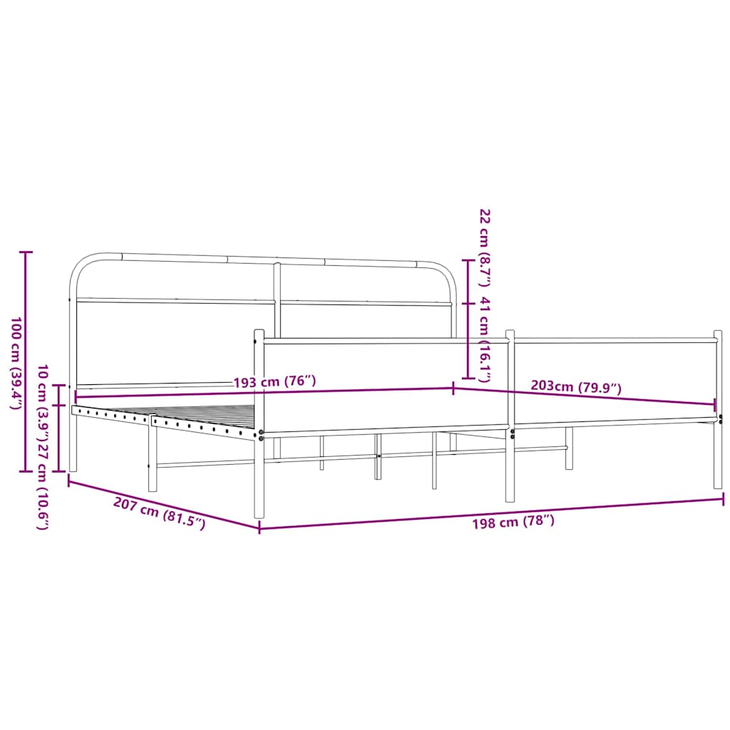 Giroletto senza Materaso in Metallo Rovere Marrone 193x203 cm - homemem39