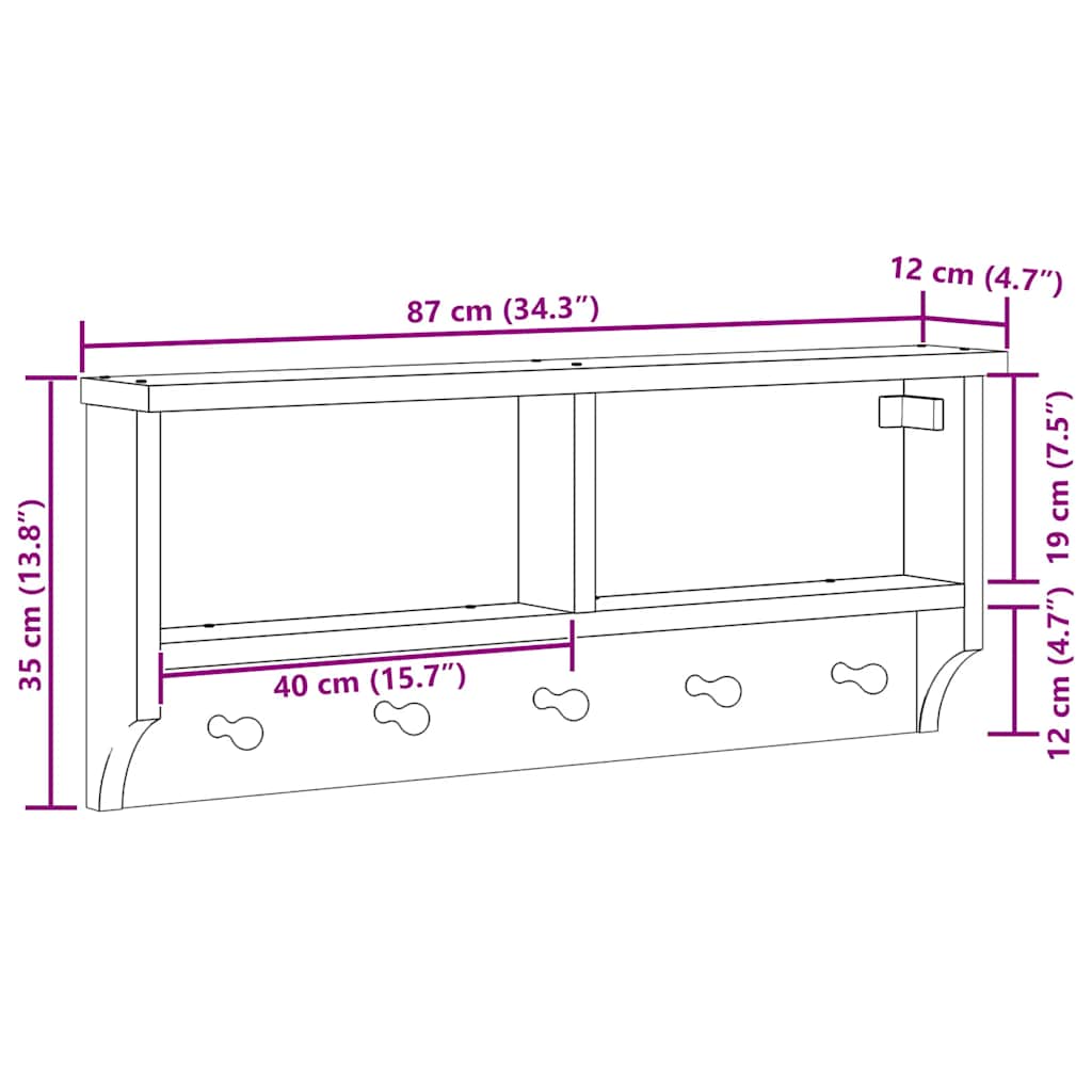Appendiabiti da Parete SANDNES 87x12x35 cm in Legno di Pino - homemem39