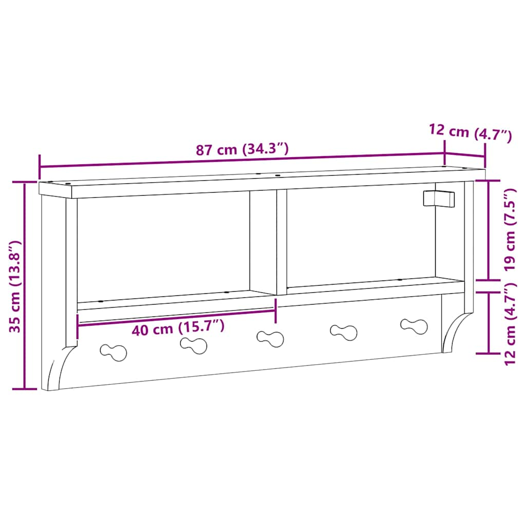 Appendiabiti da Parete SANDNES Bianco 87x12x35 cm Legno di Pino