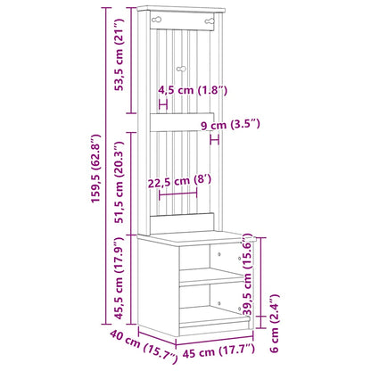Albero da Ingresso SANDNES 45x40x159,5 cm in Legno di Pino | homemem39