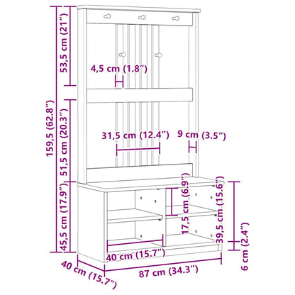 Albero da Ingresso SANDNES 87x40x159,5 cm in Legno di Pino | homemem39