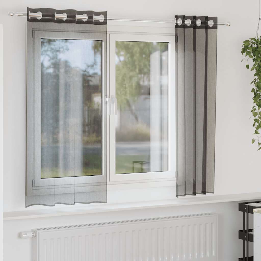 Tende in Voile con Occhielli 2 pz Nero 140x140 cm | homemem39