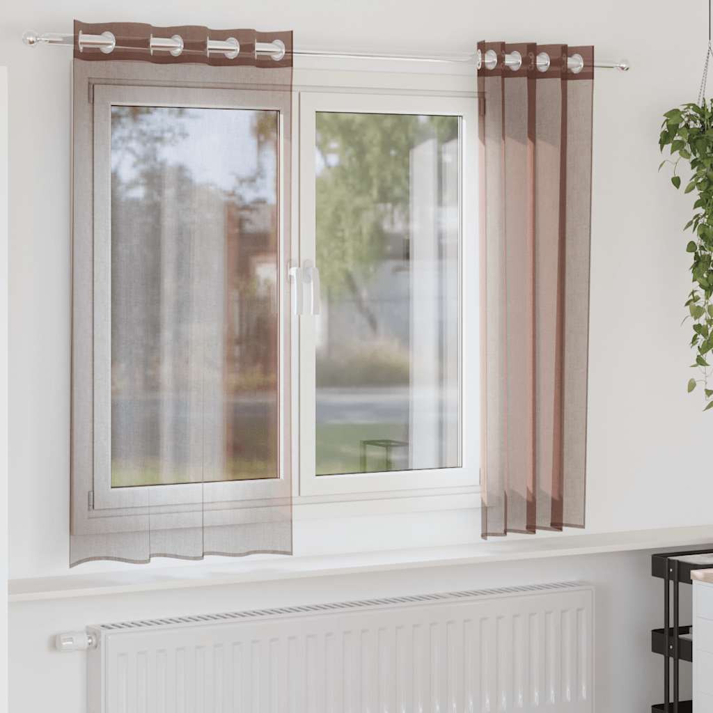 Tende in Voile con Occhielli 2 pz Marrone 140x175 cm | homemem39