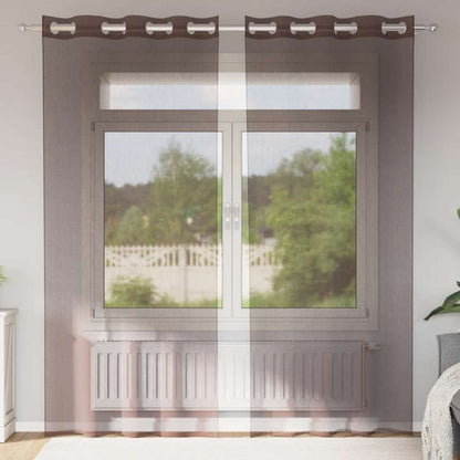 Tende in Voile con Occhielli 2 pz Marrone 140x225 cm | homemem39