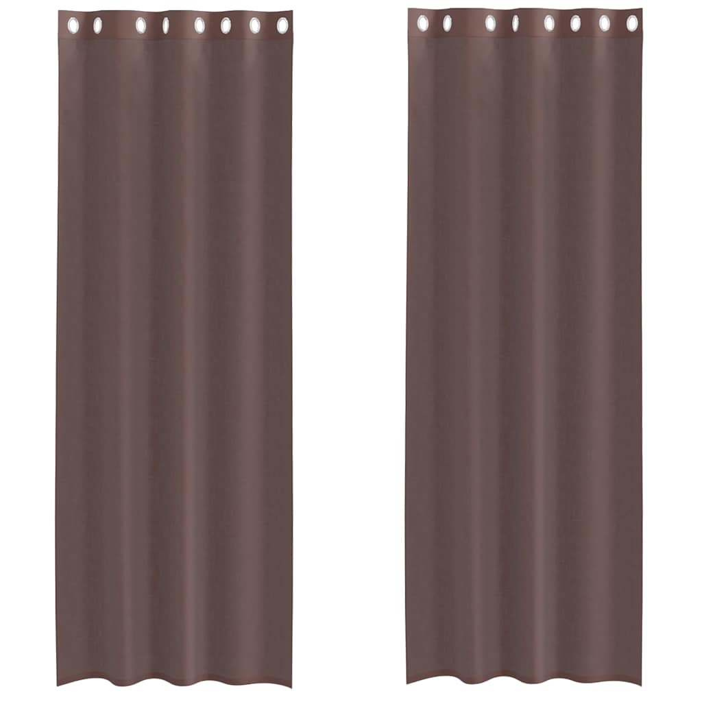Tende in Voile con Occhielli 2 pz Marrone 140x300 cm