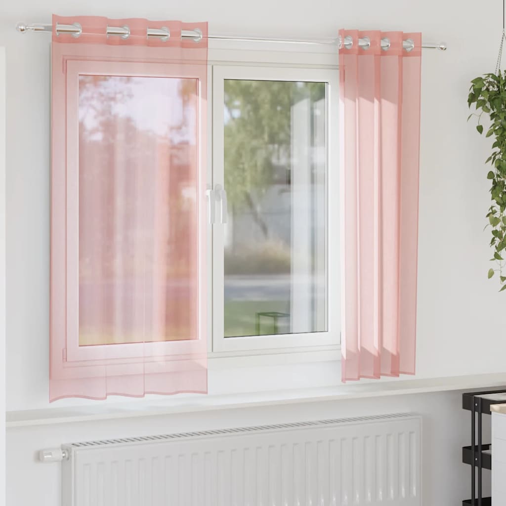Tende in Voile con Occhielli 2 pz Rosa 140x140 cm | homemem39