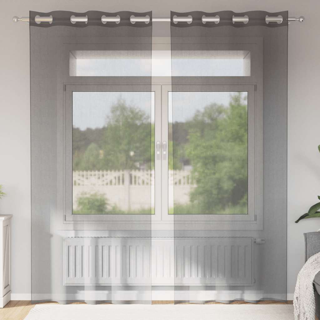 Tende in Voile con Occhielli 2 pz Marrone Chiaro | homemem39