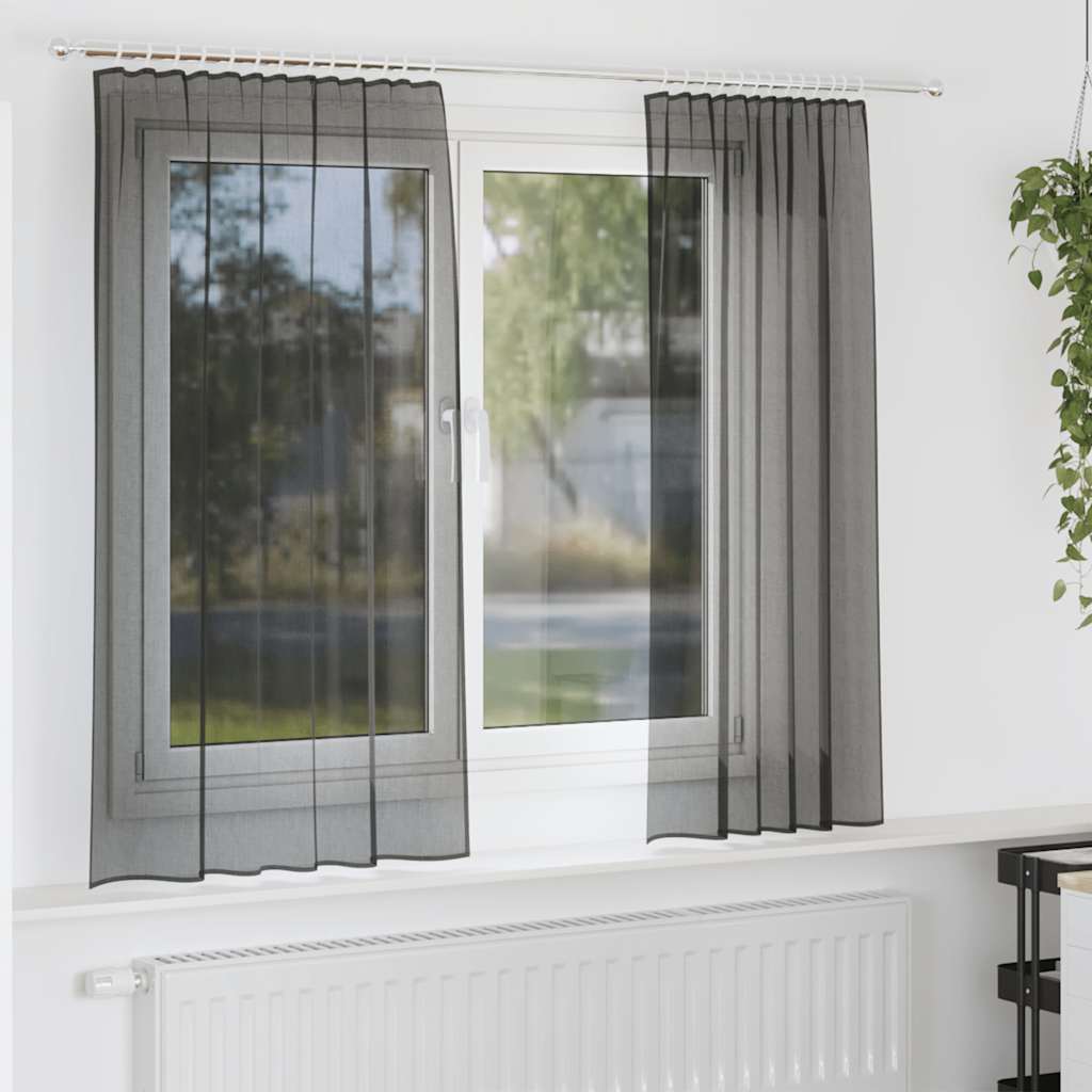 Tende in Voile con Tasche per Aste 2 pz Nero | homemem39