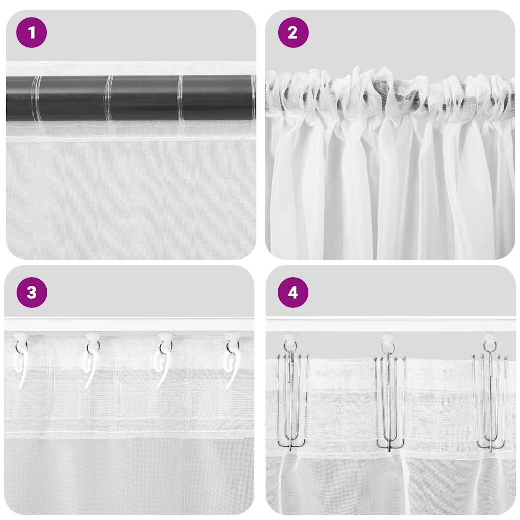 Tende in Voile con Tasche per Aste 2 pz Crema