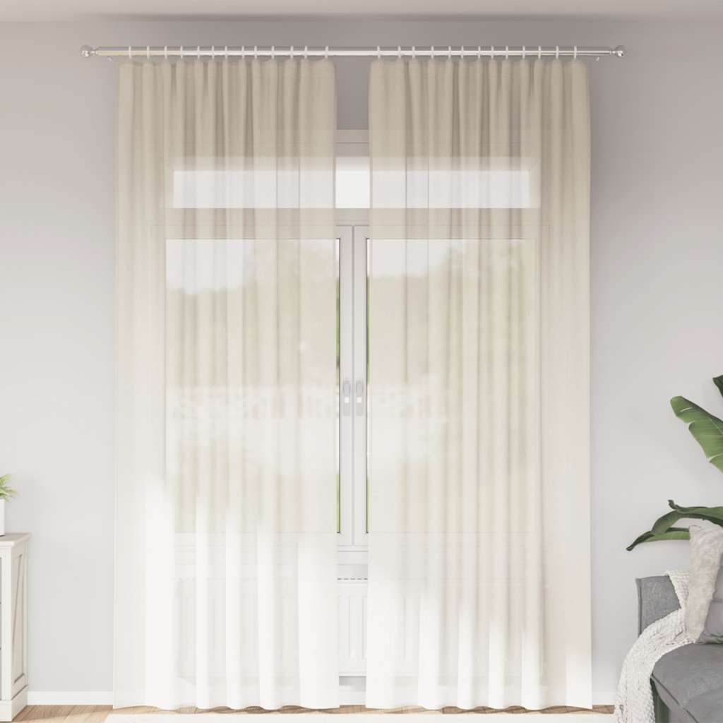 Tende in Voile con Tasche per Aste 2 pz Crema | homemem39
