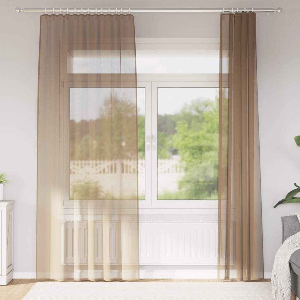 Tende in Voile con Tasche per Aste 2 pz Marrone Chiaro | homemem39