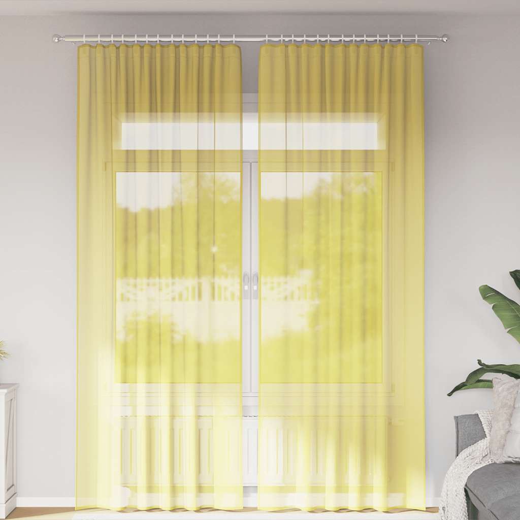 Tende in Voile con Tasche per Aste 2 pz Giallo | homemem39
