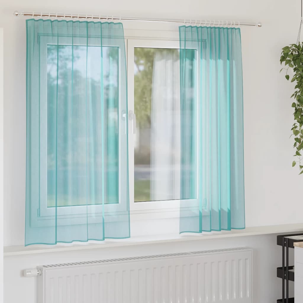 Tende in Voile con Tasche per Aste 2 pz Turchese | homemem39