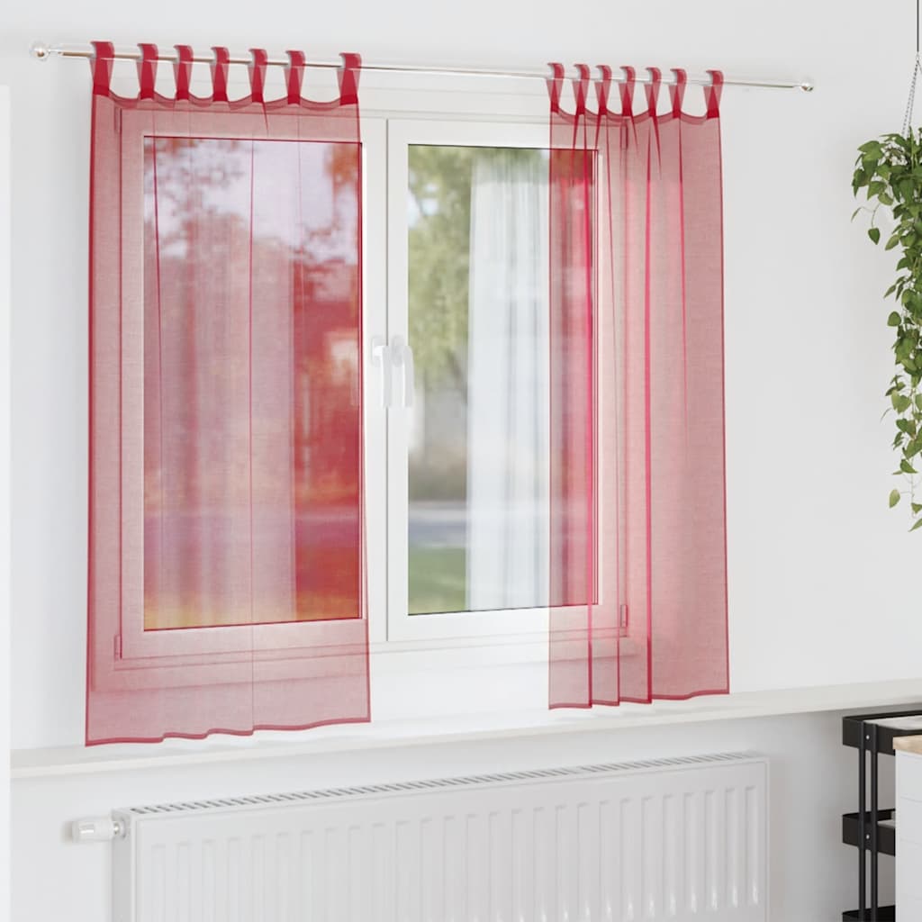 Tende in Voile con Tasche per Aste 2 pz Rosso Vino | homemem39
