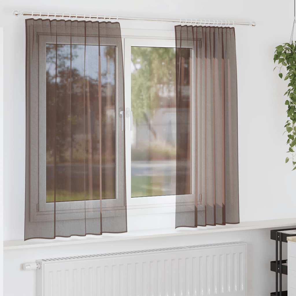 Tende in Voile con Linguetta 2 pz Marrone | homemem39